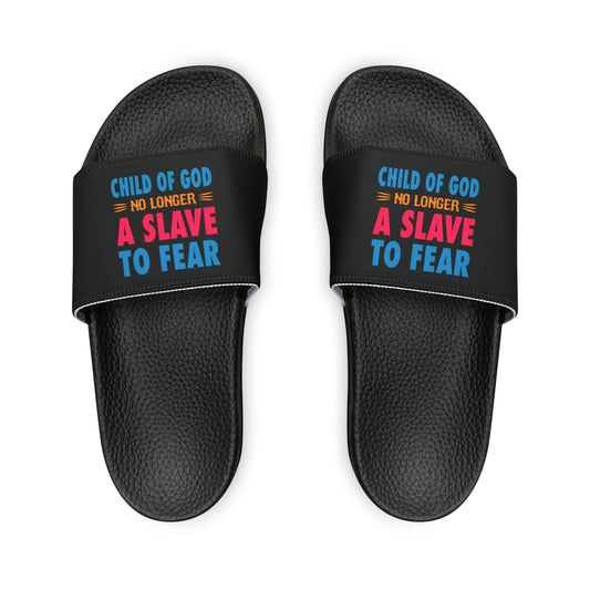 Child Of God No Longer A Slave To Fear Youth PU Christian Slide Sandals Printify