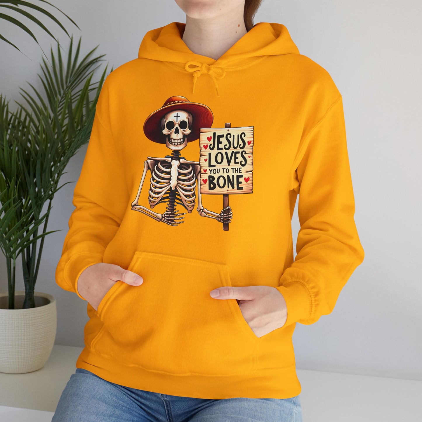 Jesus Loves You To The Bone (Halloween Themed) Unisex Christian Hooded Pullover Sweatshirt