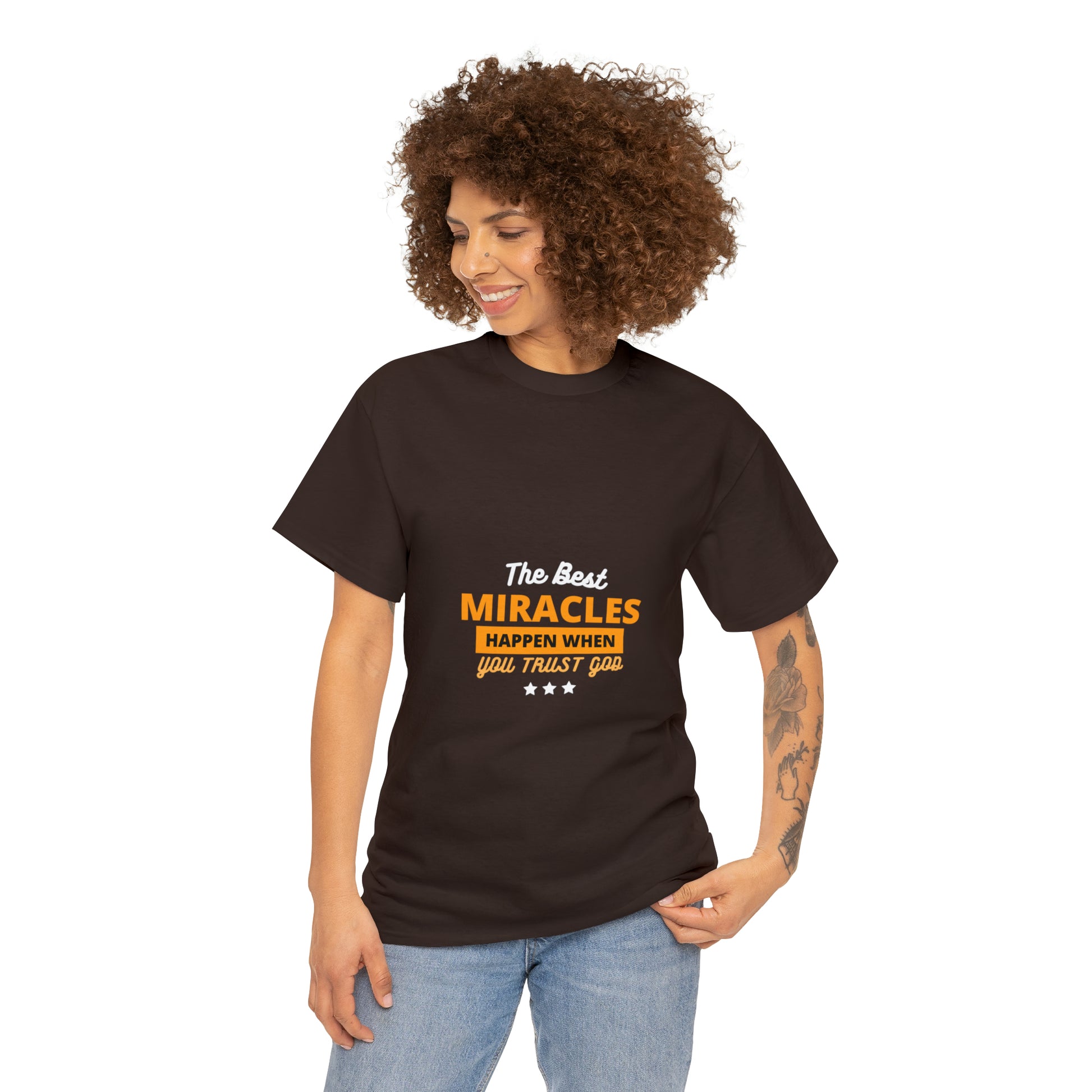 The Best Miracles Happen When You Trust God Unisex Heavy Cotton Tee Printify