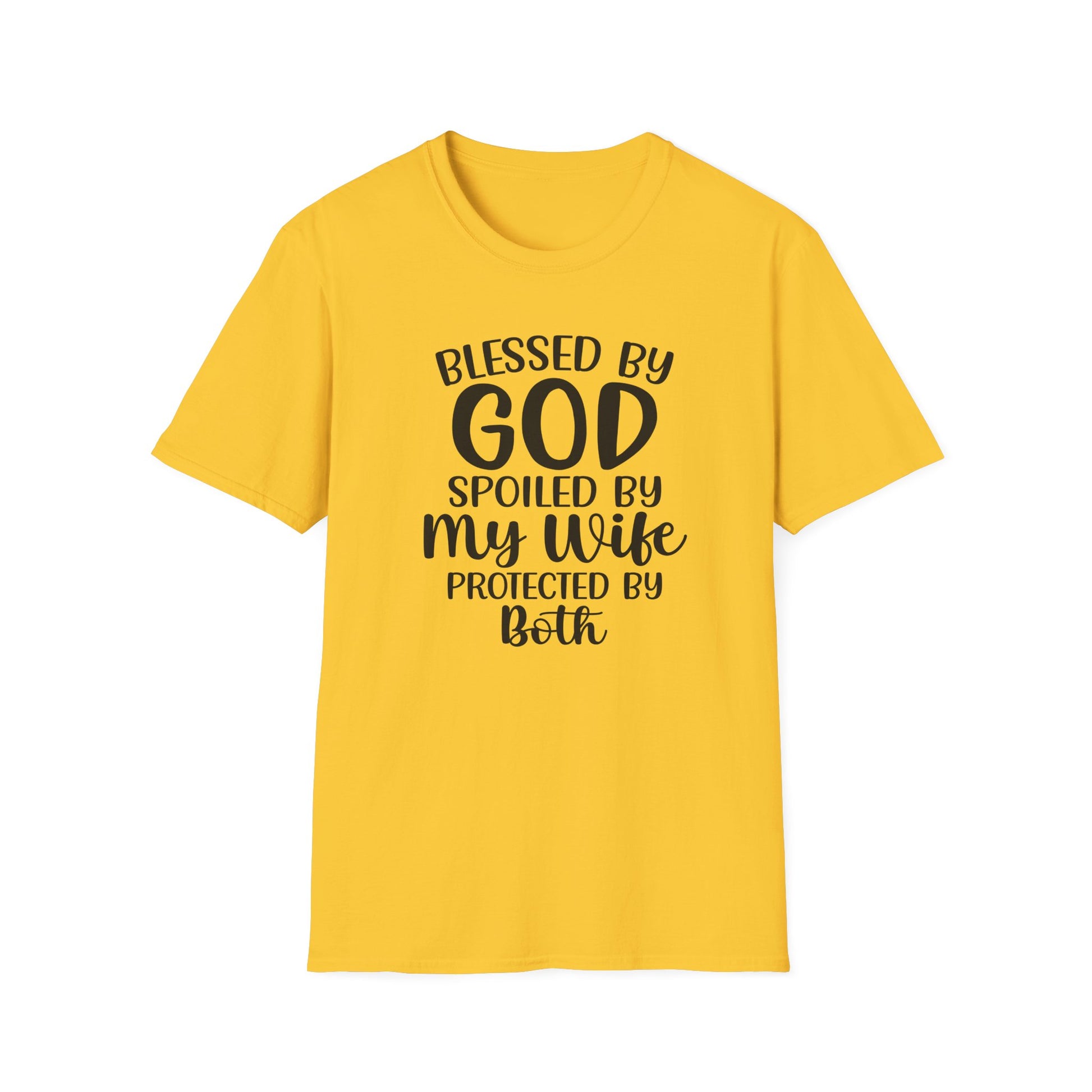 Blessed By God Spoiled By My Wife Protected By Both Men's Christian T-shirt Printify