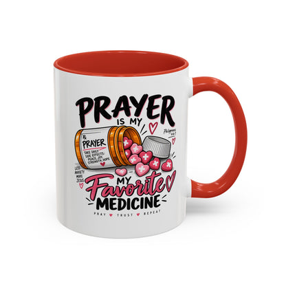 Prayer Is My Favorite Medicine Accent Coffee Mug – Inspirational Religious Gift