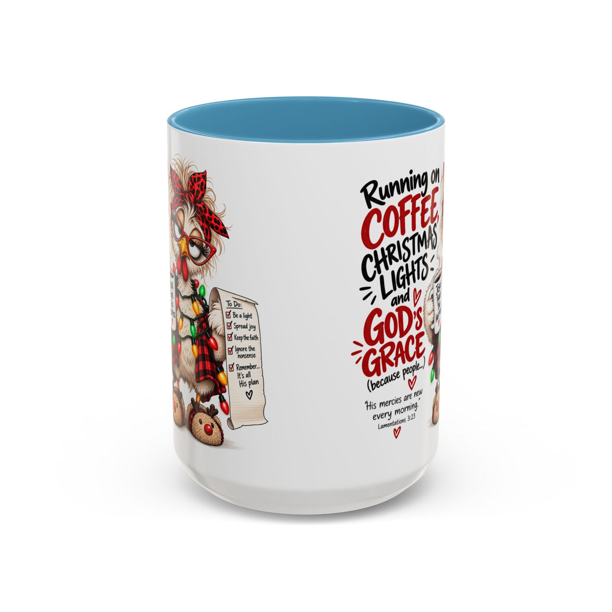 Running on Coffee, Christmas Lights and God’s Grace Christmas Mug