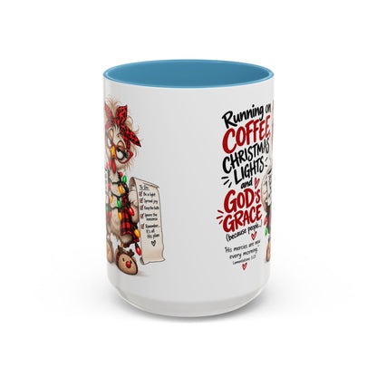 Running on Coffee, Christmas Lights and God’s Grace Christmas Mug