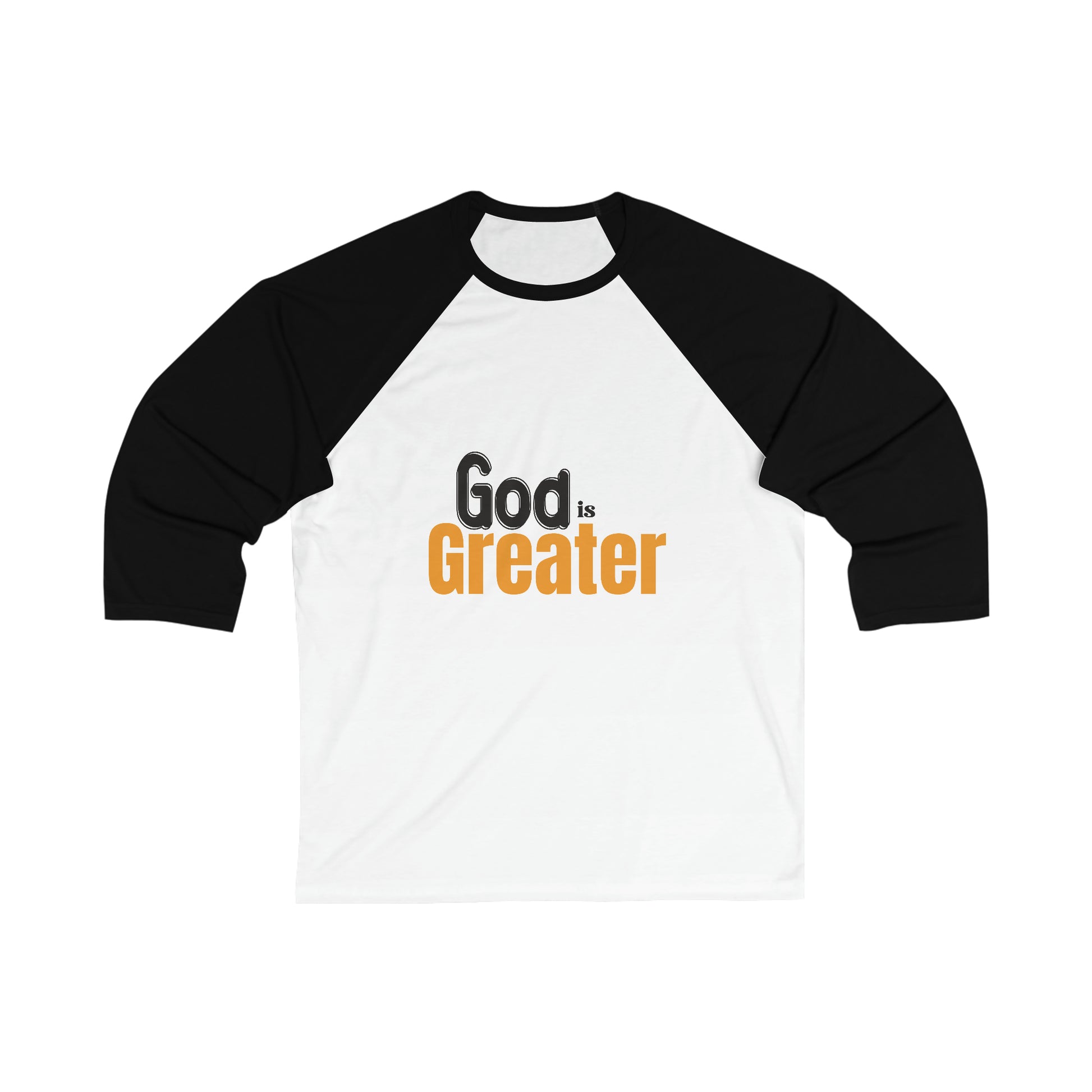 God Is Greater Christian Unisex 3\4 Sleeve Baseball Tee Printify