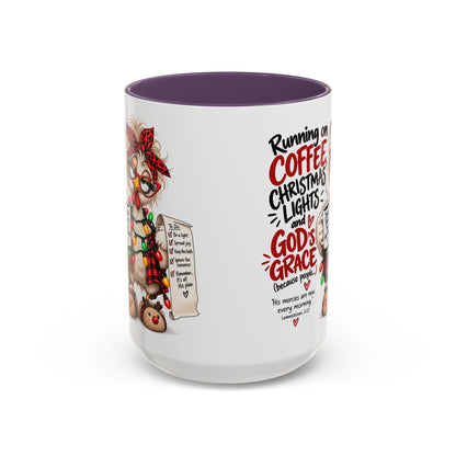 Running on Coffee, Christmas Lights and God’s Grace Christmas Mug