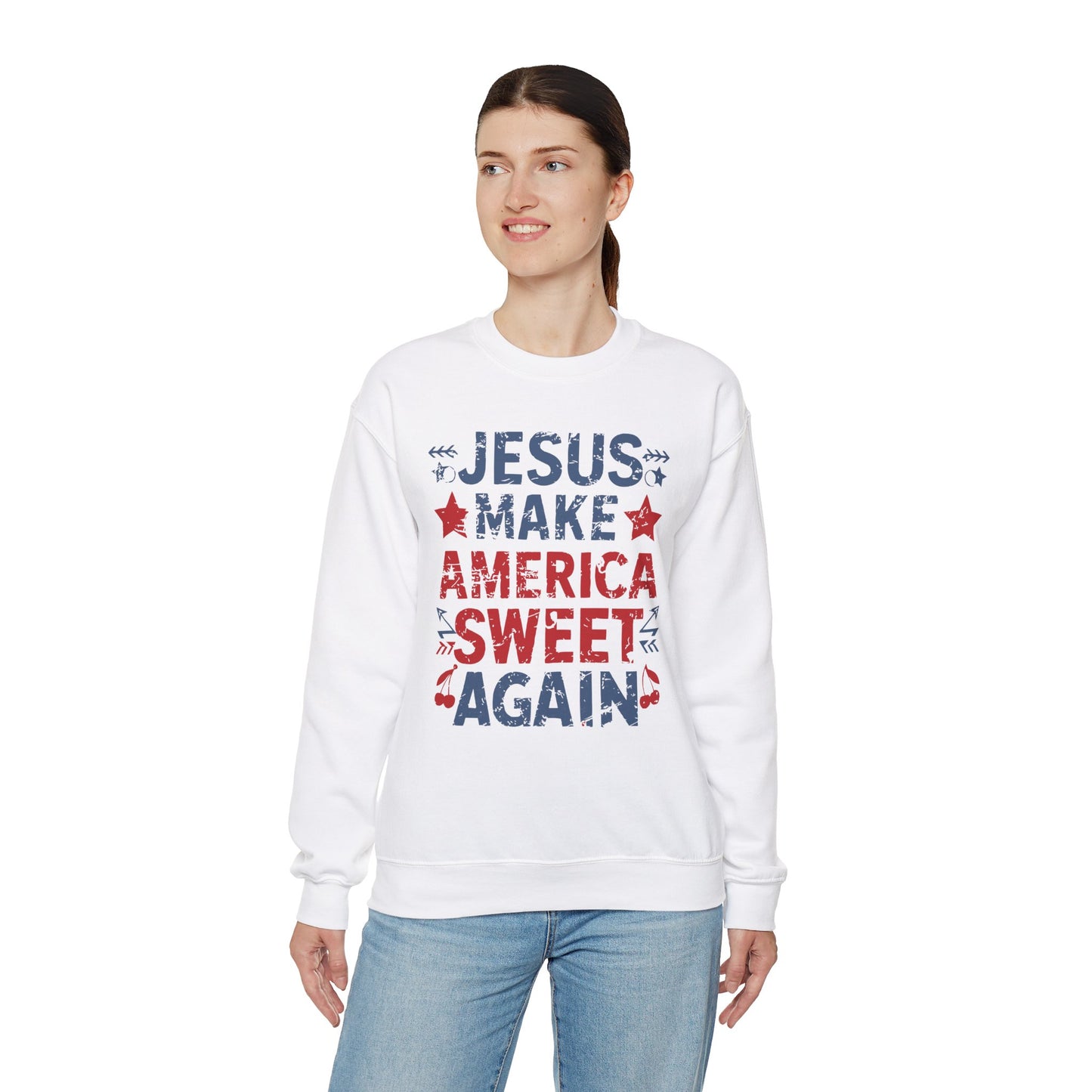 Jesus Make America Sweet Again Patriotic  Unisex Heavy Blend™ Crewneck Christian Sweatshirt