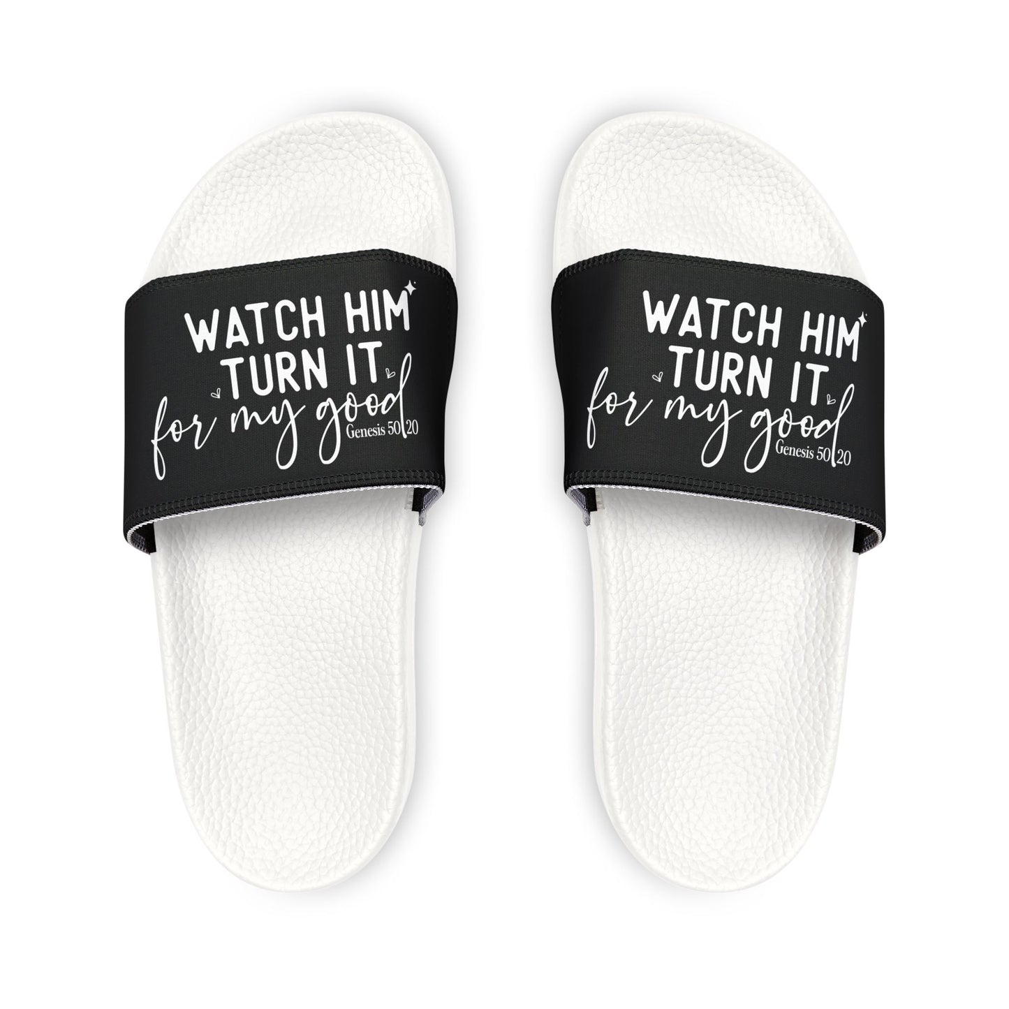 Trendy Youth Slide Sandals - "Watch Him Turn It for My Good" - Summer Footwear, Vacation Ready, Beachwear, Gift for Kids