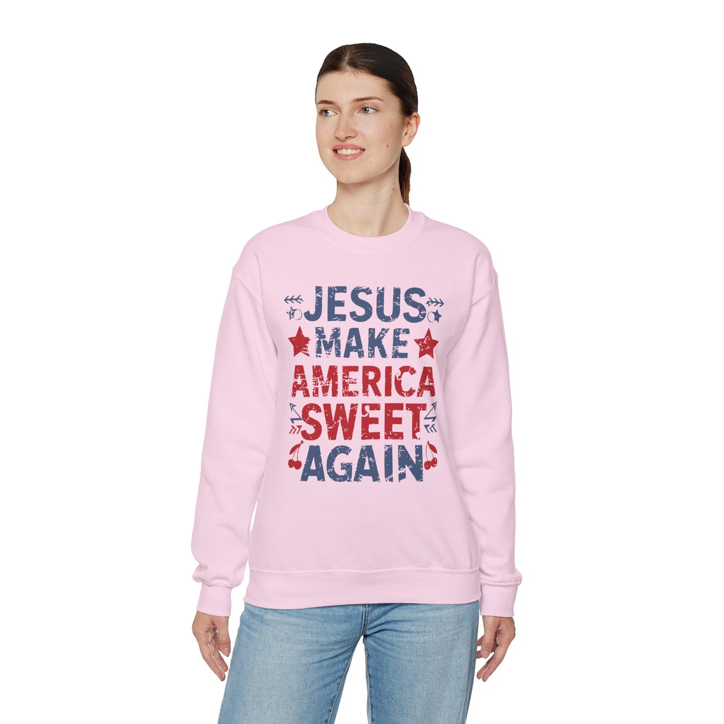 Jesus Make America Sweet Again Patriotic  Unisex Heavy Blend™ Crewneck Christian Sweatshirt