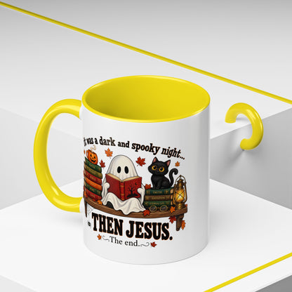 Halloween Christian Coffee Mug — “It Was a Dark and Spooky Night… Then Jesus” Accent Mug