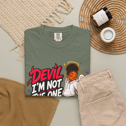 Devil I'm Not the One Today T-Shirt — Funny Angel vs Devil Graphic Tee - ClaimedbyGodDesigns