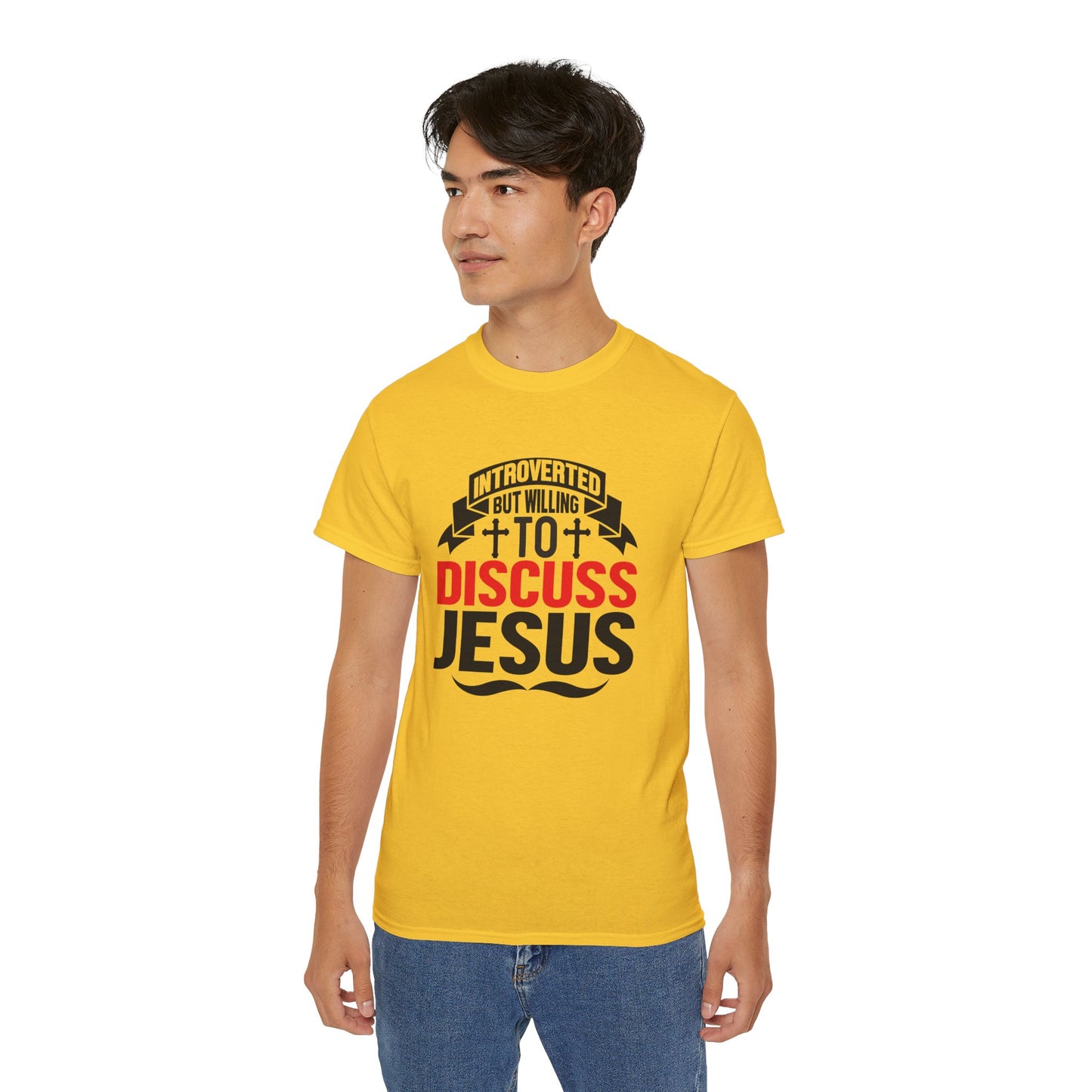 Introverted But Willing To Discuss Jesus Unisex Christian Ultra Cotton Tee Printify