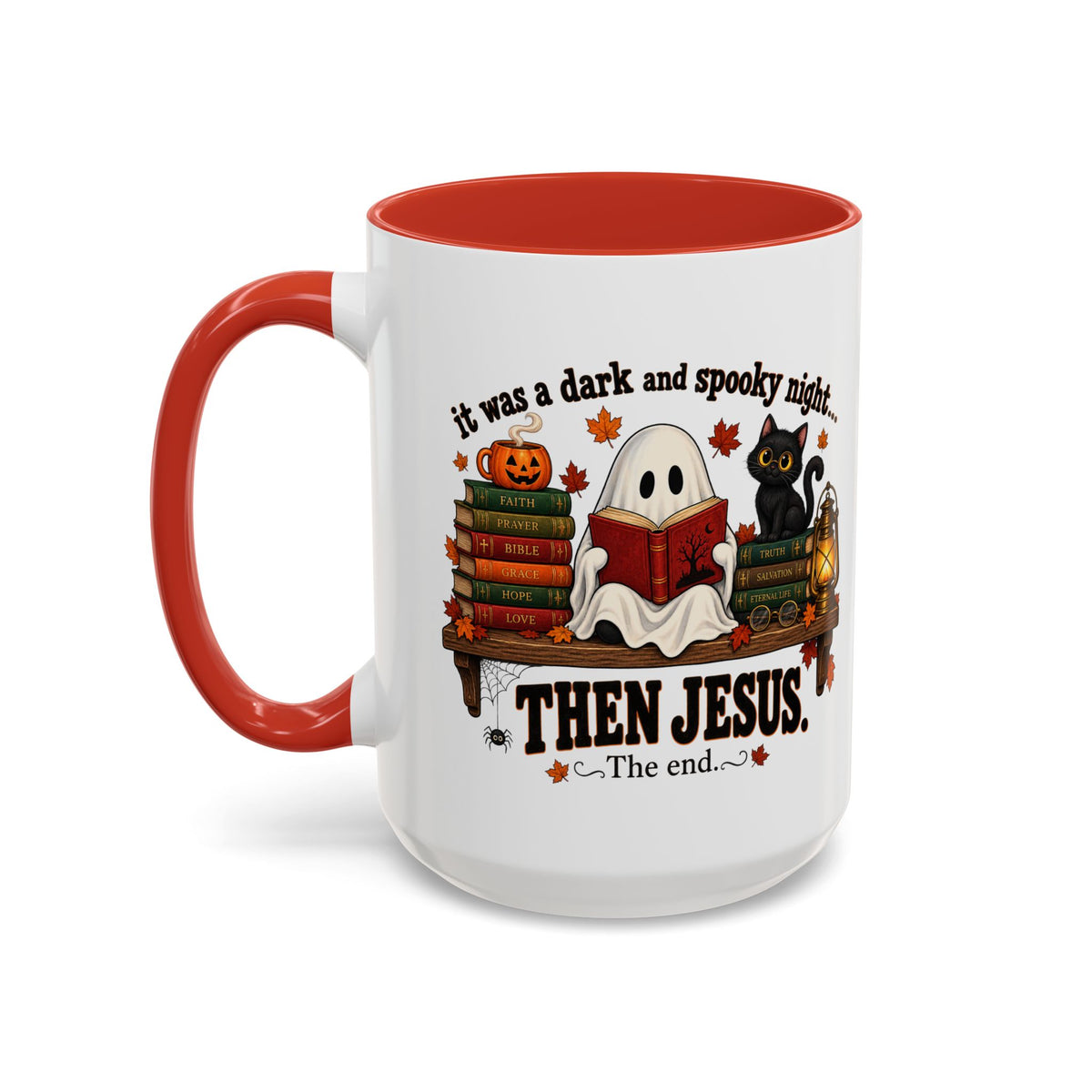 Halloween Christian Coffee Mug — “It Was a Dark and Spooky Night… Then Jesus” Accent Mug