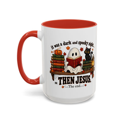Halloween Christian Coffee Mug — “It Was a Dark and Spooky Night… Then Jesus” Accent Mug