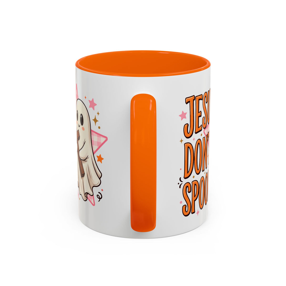 Accent Coffee Mug — "Jesus Don't Spook!" Cute Ghost Christian Coffee Mug (11/15oz)