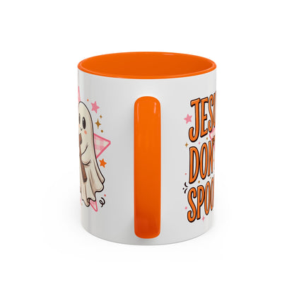 Accent Coffee Mug — "Jesus Don't Spook!" Cute Ghost Christian Coffee Mug (11/15oz)