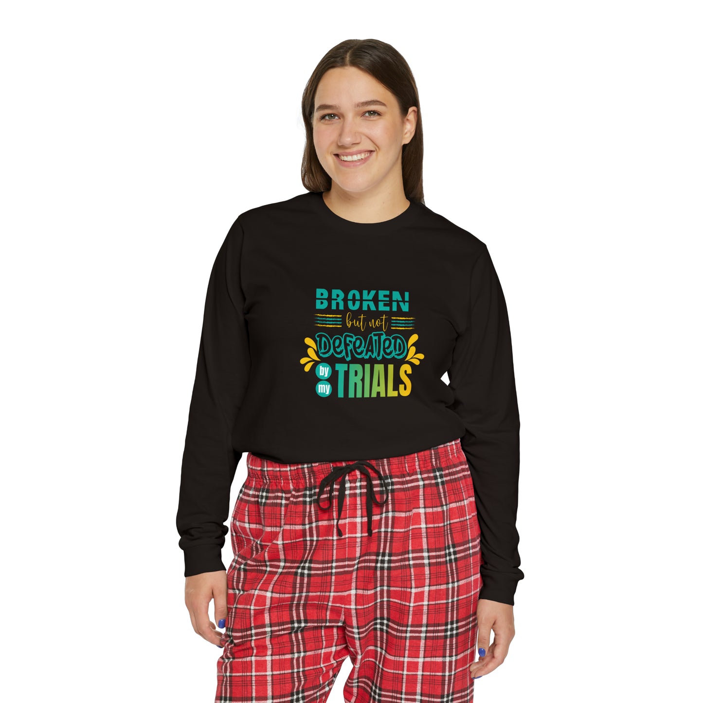 Broken But Not Defeated By My Trials Women's Christian Long Sleeve Pajama Set Printify