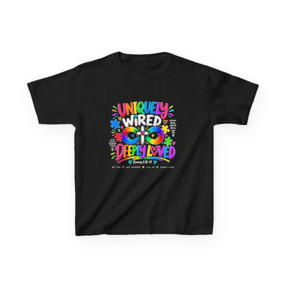 Uniquely Wired, Deeply Loved autism awareness youth t-shirt
