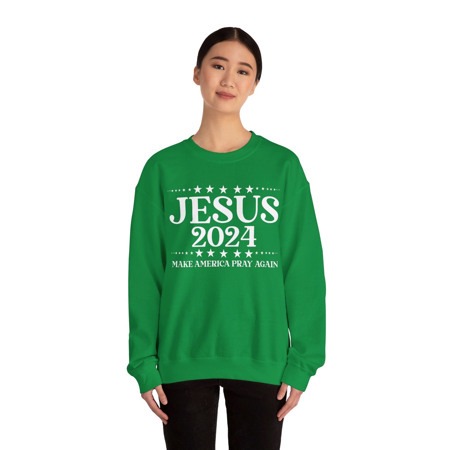 Jesus 2024 Make America Pray Again   Unisex Heavy Blend™ Crewneck Christian Sweatshirt