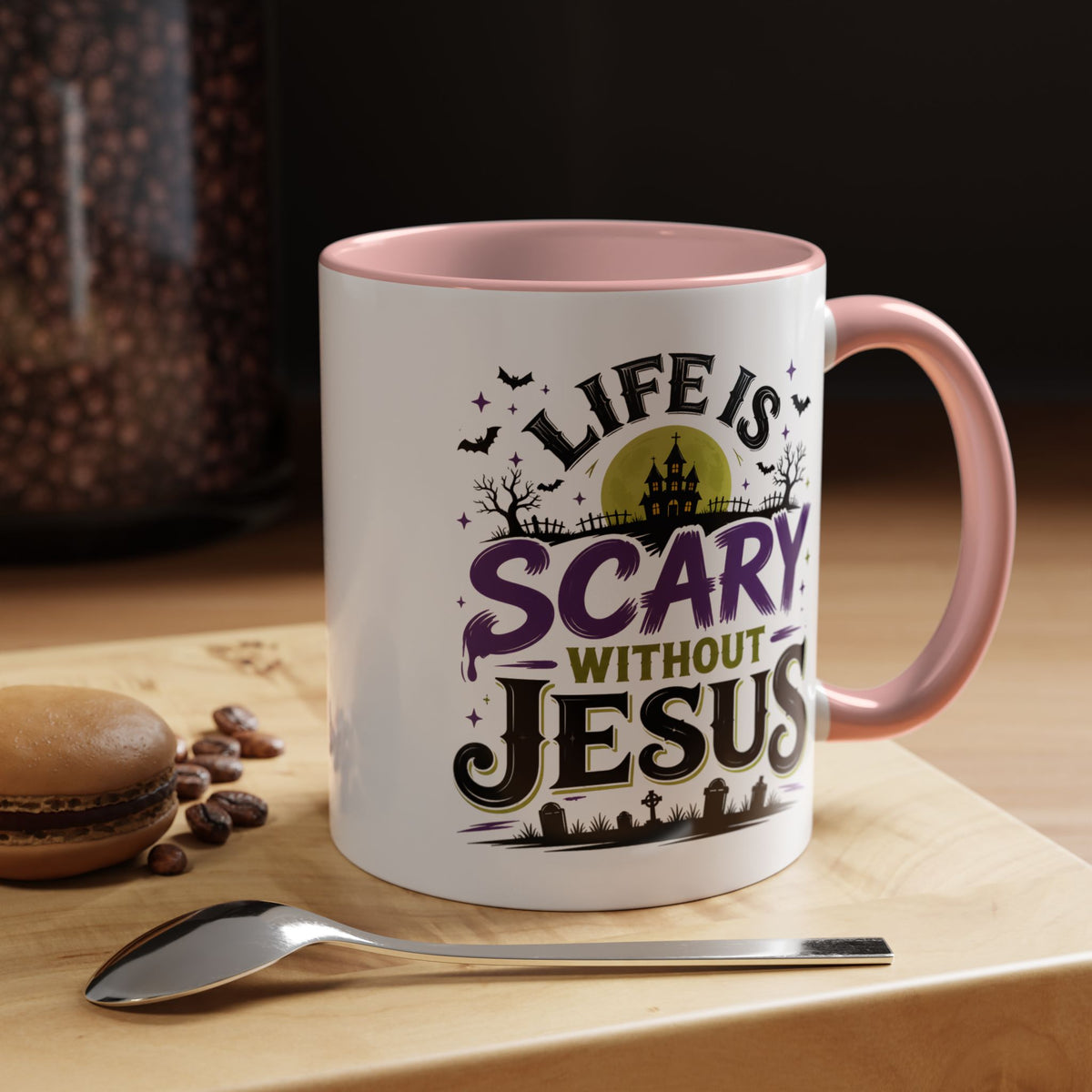 Coffee Mug — “Life Is Scary Without Jesus” Halloween Christian Accent Mug (11/15oz)
