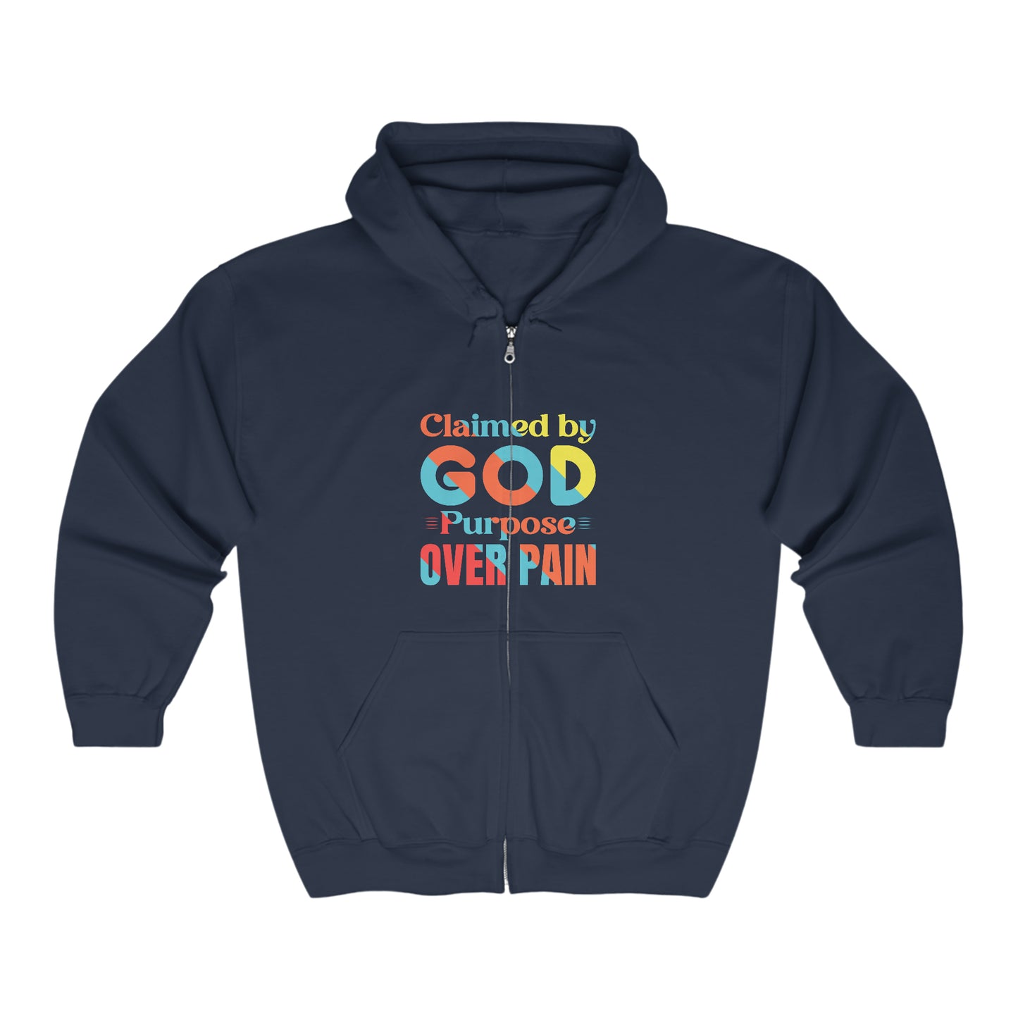 Claimed By God Purpose Over Pain Christian Unisex Heavy Blend Full Zip Hooded Sweatshirt Printify