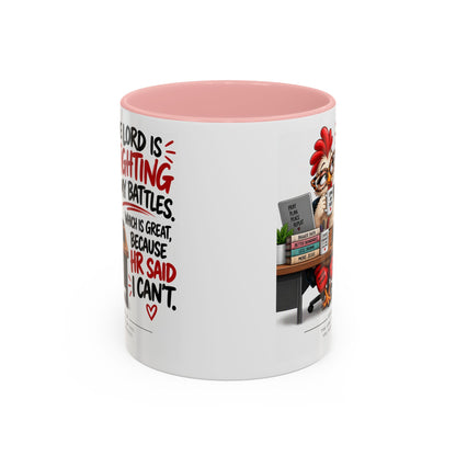 Inspirational Accent Coffee Mug — “The Lord Is Fighting My Battles” Faith Quote (11/15oz)