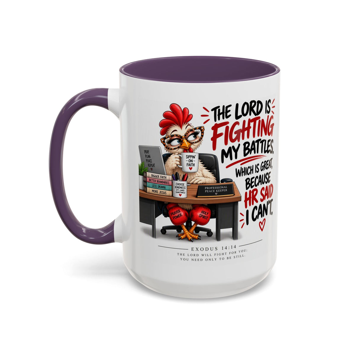 Inspirational Accent Coffee Mug — “The Lord Is Fighting My Battles” Faith Quote (11/15oz)