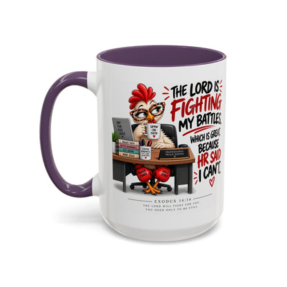 Inspirational Accent Coffee Mug — “The Lord Is Fighting My Battles” Faith Quote (11/15oz)