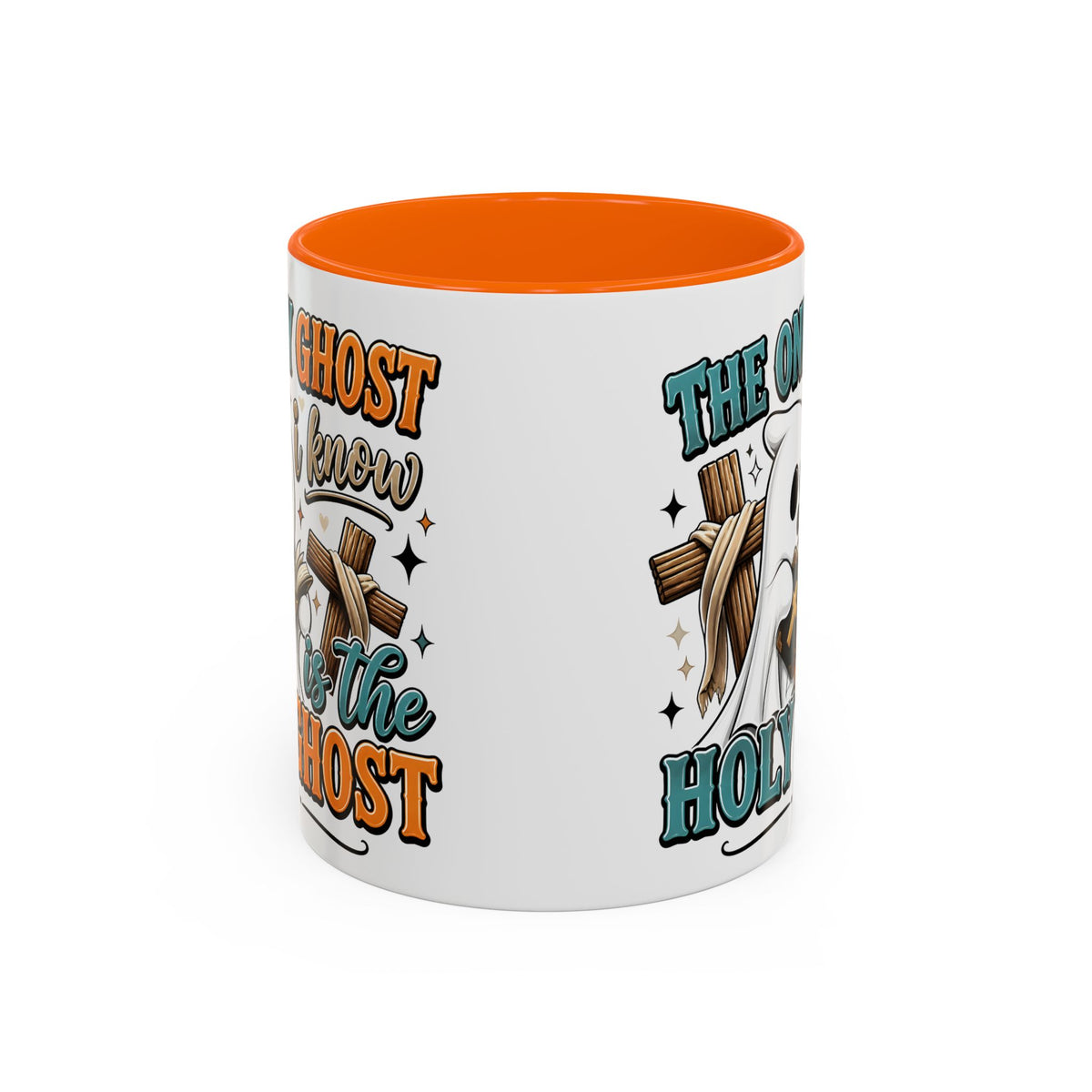Accent Mug — "The Only Ghost I Know Is the Holy Ghost" Christian Halloween Coffee Cup