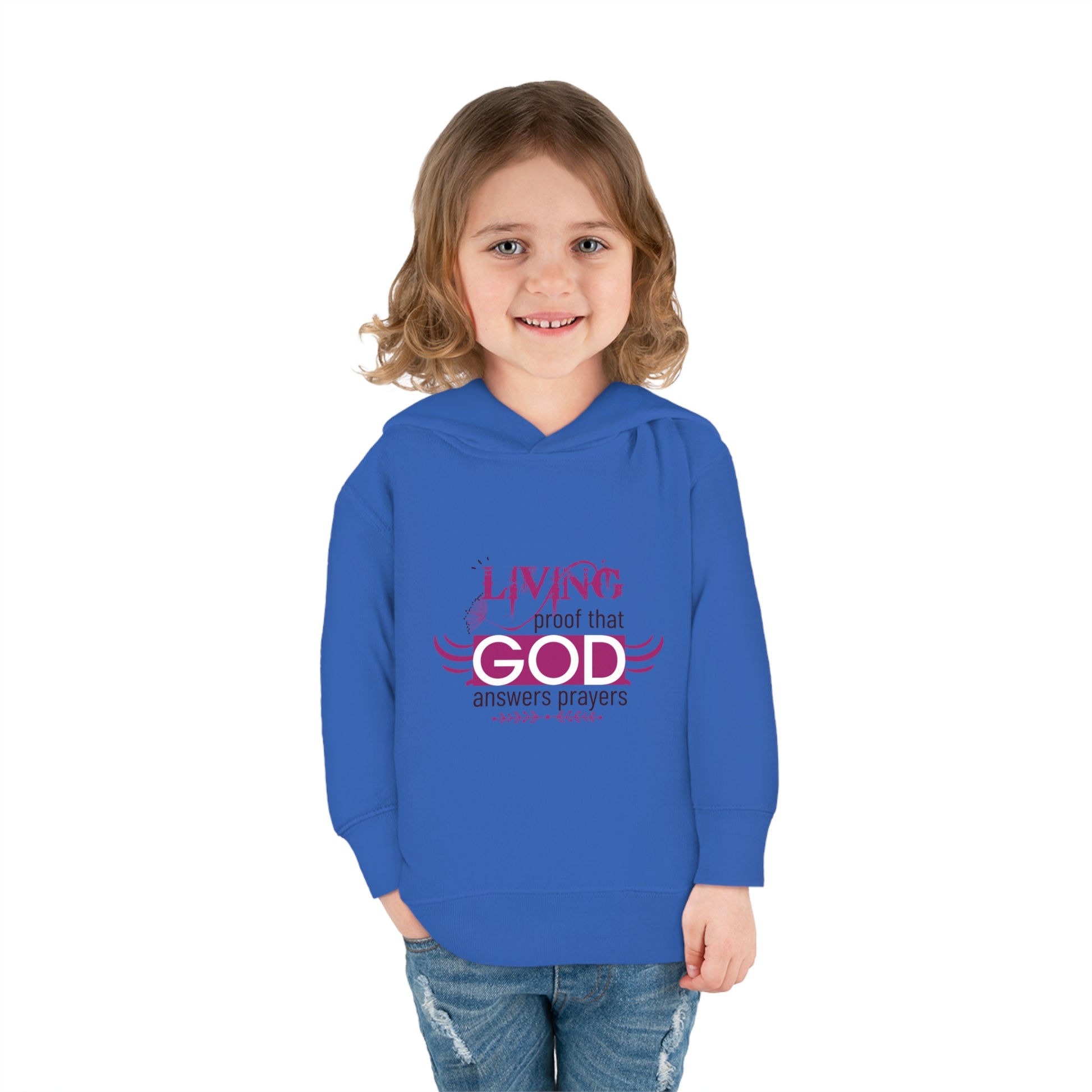 Living Proof That God Answers Prayers Toddler Christian Pullover Fleece Hoodie Printify