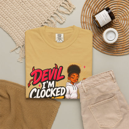 T-Shirt — "Devil I'm Clocked Out for Drama" Graphic Tee - ClaimedbyGodDesigns