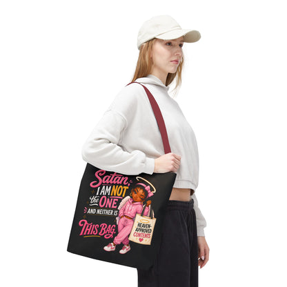 Tote Bag — "Satan I Am Not The One" Retro Angel Girl Tote (Heaven Approved Content) - ClaimedbyGodDesigns