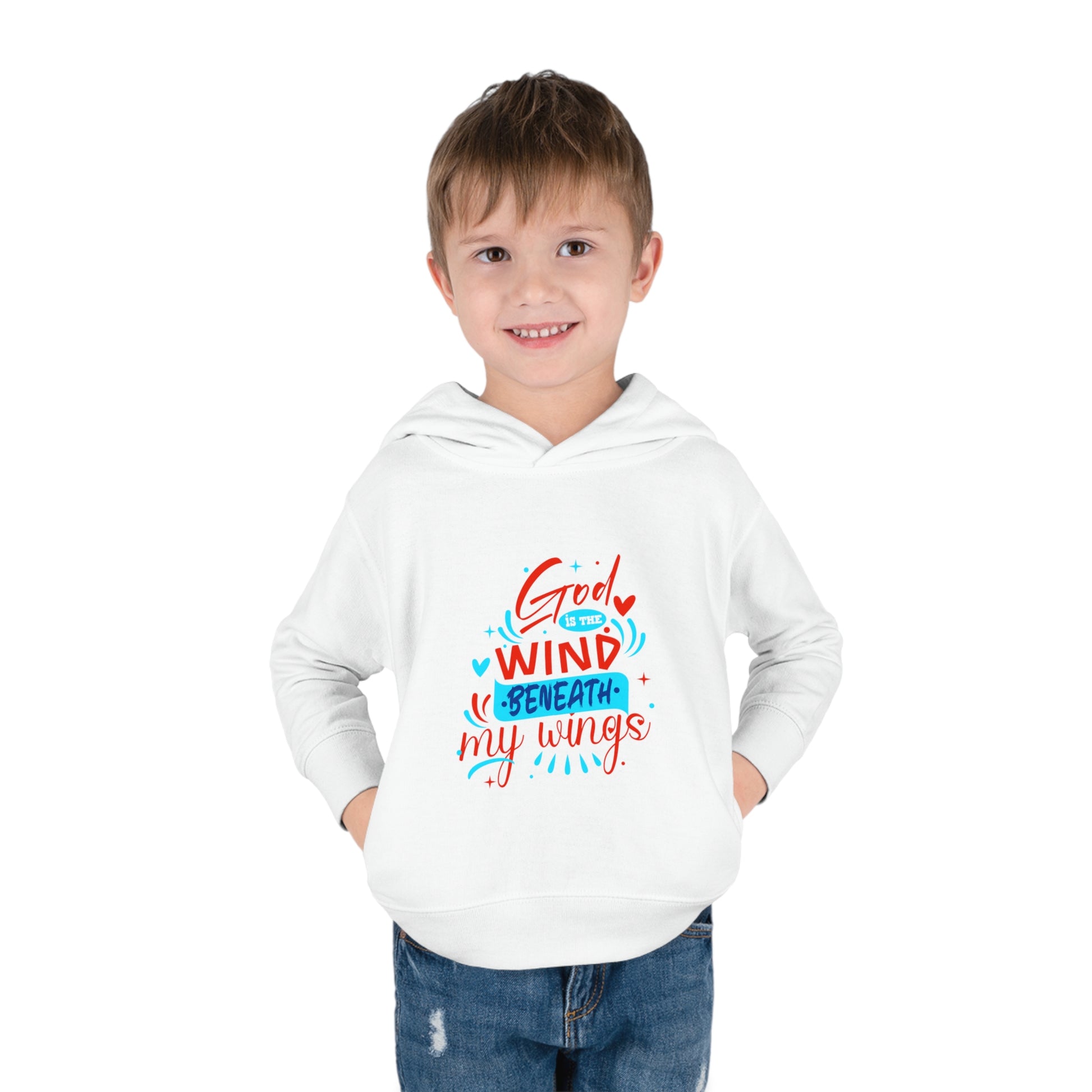 God Is The Wind Beneath My Wings Toddler Pullover Fleece Hoodie Printify