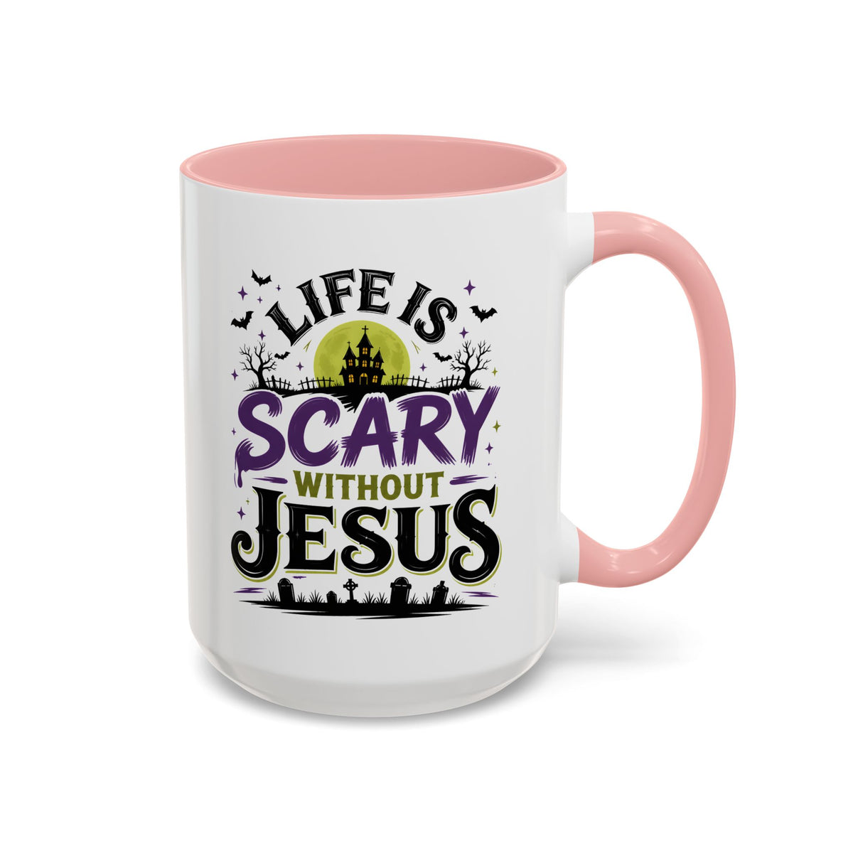 Coffee Mug — “Life Is Scary Without Jesus” Halloween Christian Accent Mug (11/15oz)