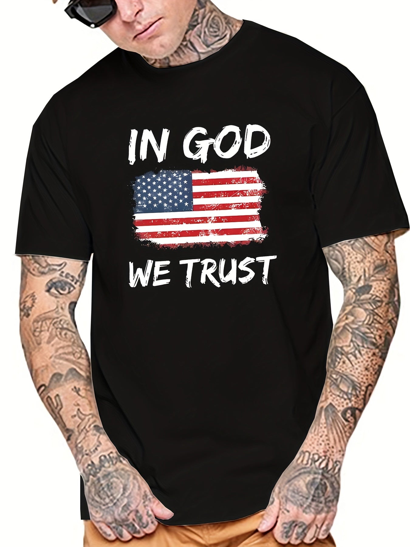 In God We Trust Patriotic American Flag Men's Christian T-shirt claimedbygoddesigns