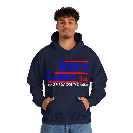 Jesus Christ 2024 Only Jesus Can Save This Nation Election Year Unisex Christian Hooded Pullover Sweatshirt