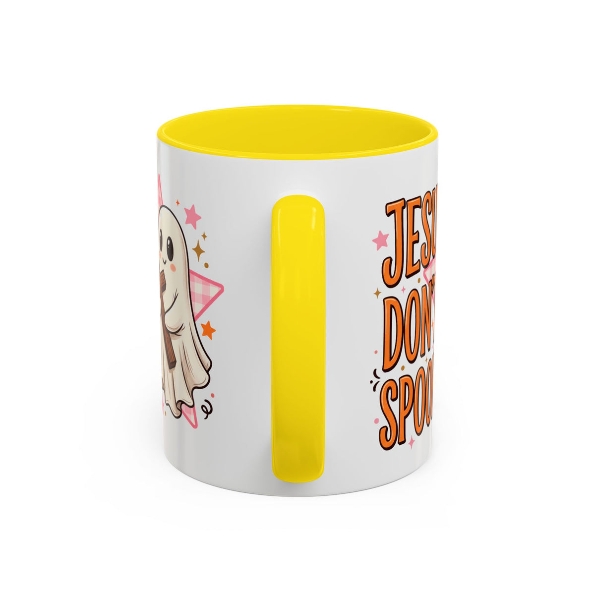 Accent Coffee Mug — "Jesus Don't Spook!" Cute Ghost Christian Coffee Mug (11/15oz)