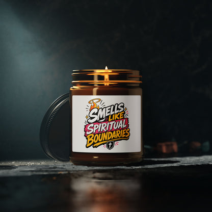 Candle — "Smells Like Spiritual Boundaries" Scented Soy Candle (Amber Jar)