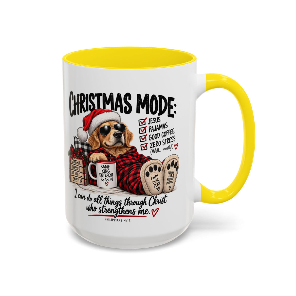 Christmas Mode: Jesus, Pajamas, Good Coffee Dog Coffee Mug