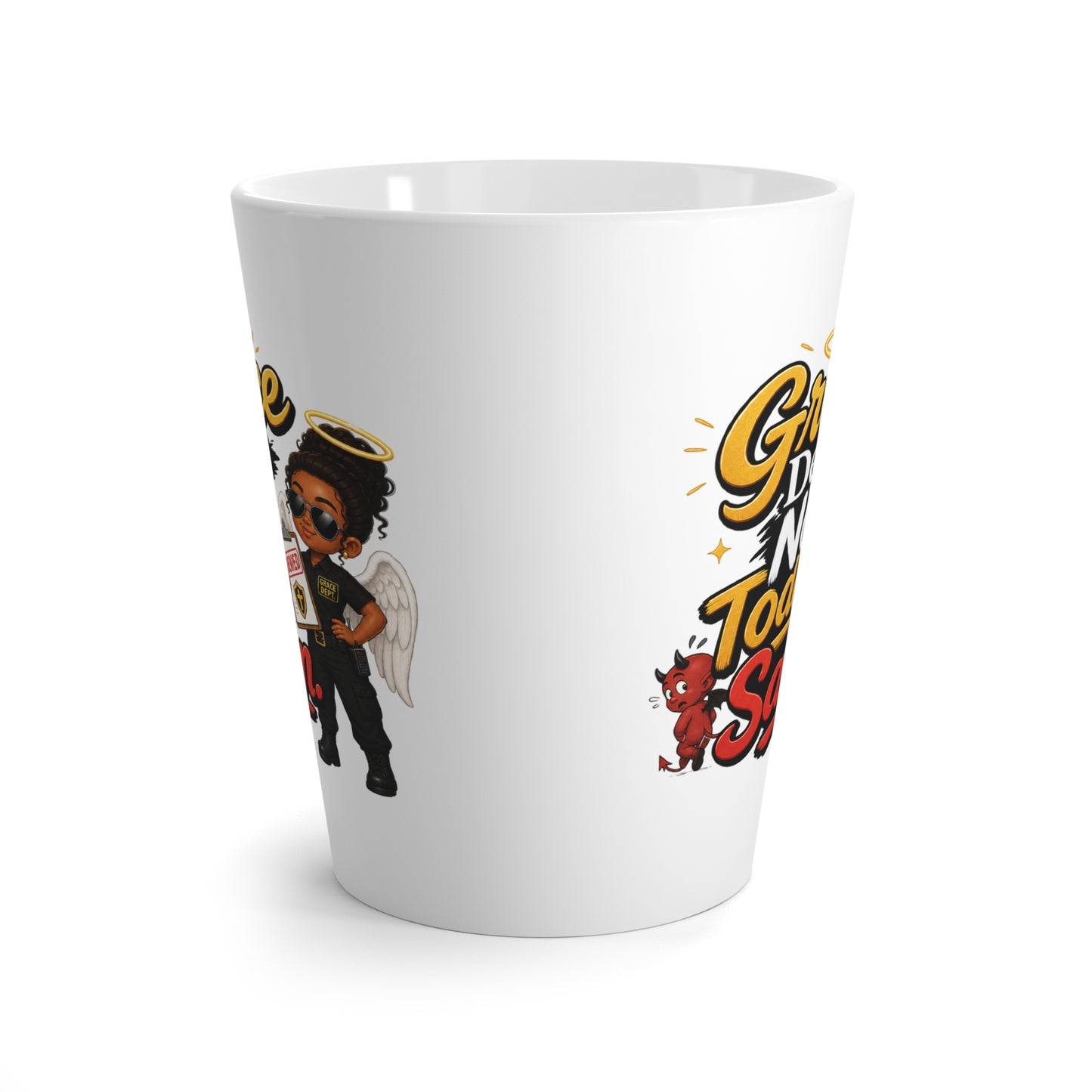 Latte Mug — "Grace Dept: Not Today, Satan" Christian Inspirational Coffee Mug