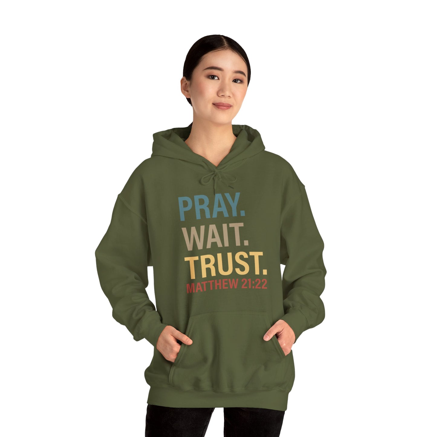 Pray Wait Trust Because Adulting Is Hard Without Jesus Unisex Christian Hooded Pullover Sweatshirt