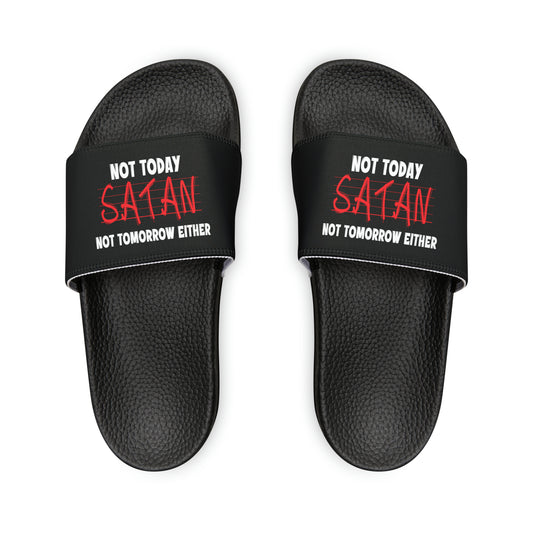 Not Today Satan Not Tomorrow Either Youth PU Christian Slide Sandals Printify