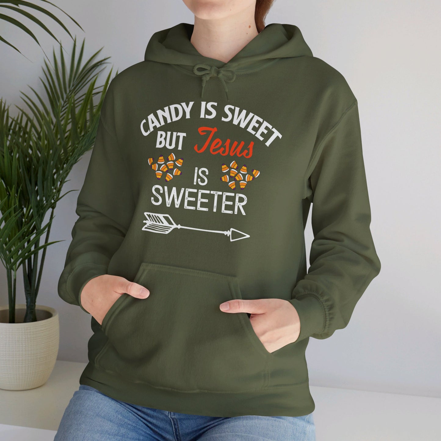 Candy Is Sweet Jesus Is Sweeter Halloween Unisex Christian Pullover Hooded Sweatshirt