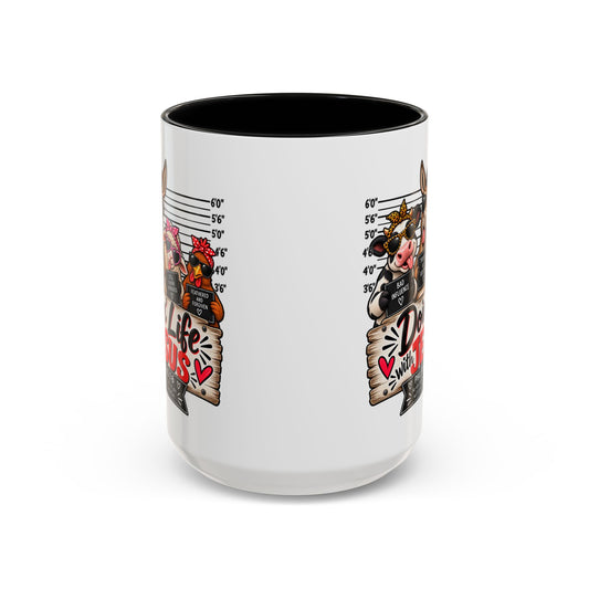 Doin’ Life with Jesus farm animal mugshot Christian mug, view 2