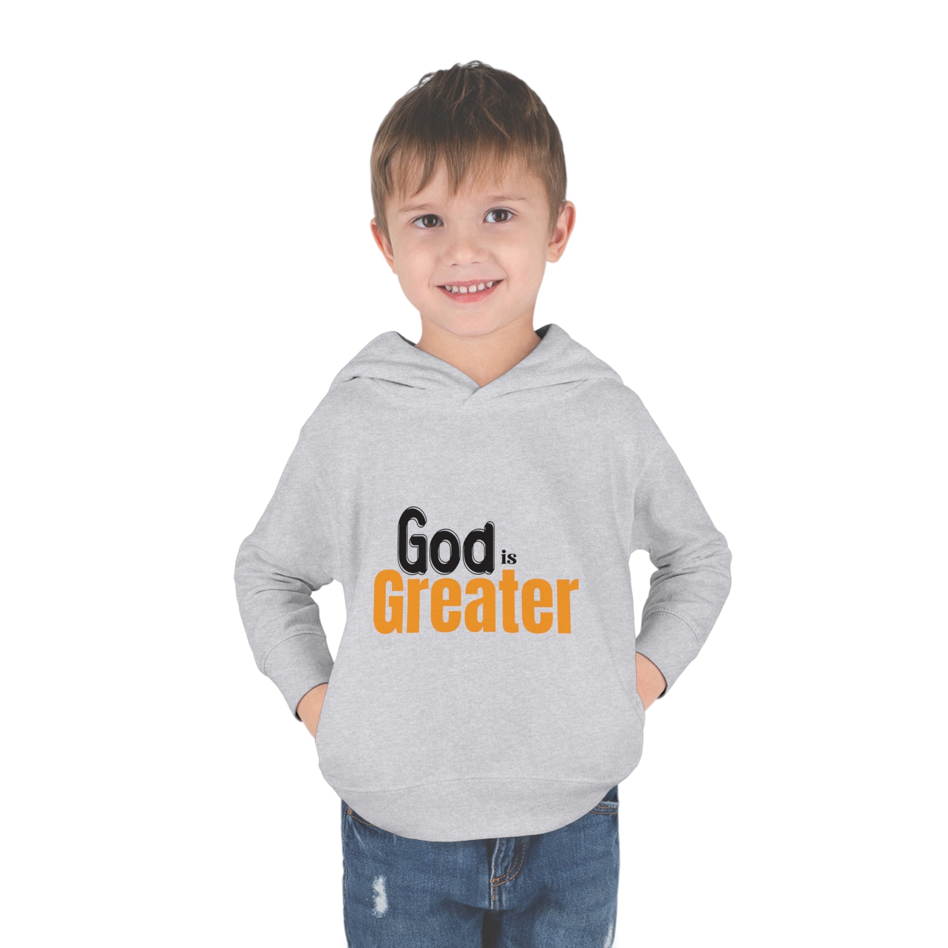 God Is Greater Christian Toddler Pullover Fleece Hoodie Printify