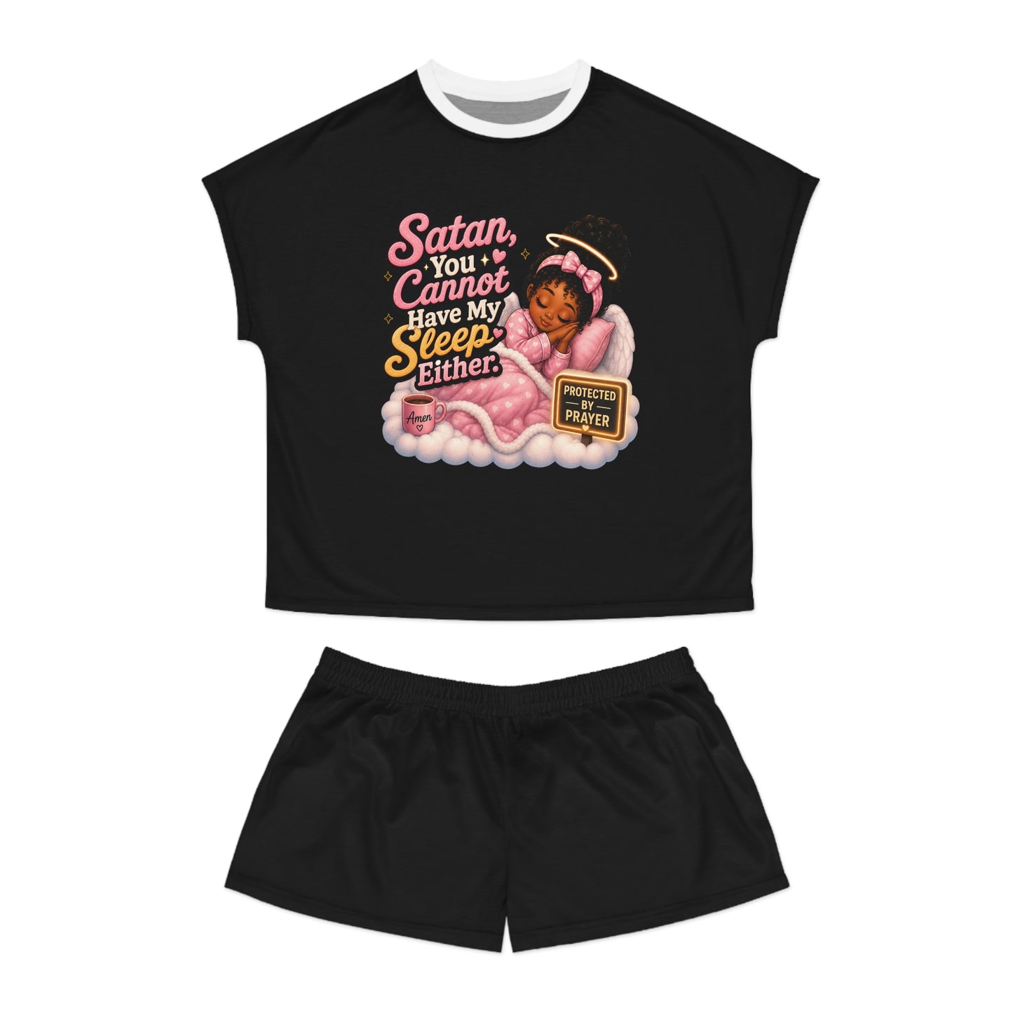 Christian Women's Pajama Set - "Satan You Cannot Have My Sleep Either" Cute Prayer Angel Sleepwear - ClaimedbyGodDesigns