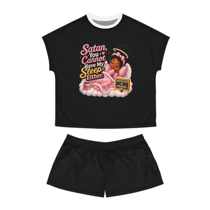 Christian Women's Pajama Set - "Satan You Cannot Have My Sleep Either" Cute Prayer Angel Sleepwear - ClaimedbyGodDesigns