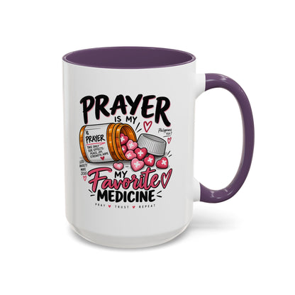 Prayer Is My Favorite Medicine Accent Coffee Mug – Inspirational Religious Gift