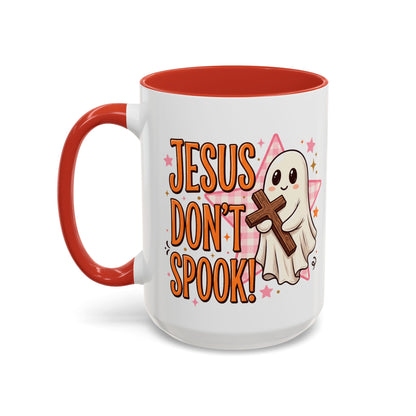 Accent Coffee Mug — "Jesus Don't Spook!" Cute Ghost Christian Coffee Mug (11/15oz)