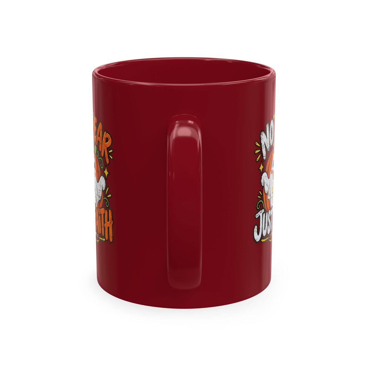 Halloween Ghost Christian Ceramic Mug — "No Fear, Just Faith" Pumpkin Coffee Cup