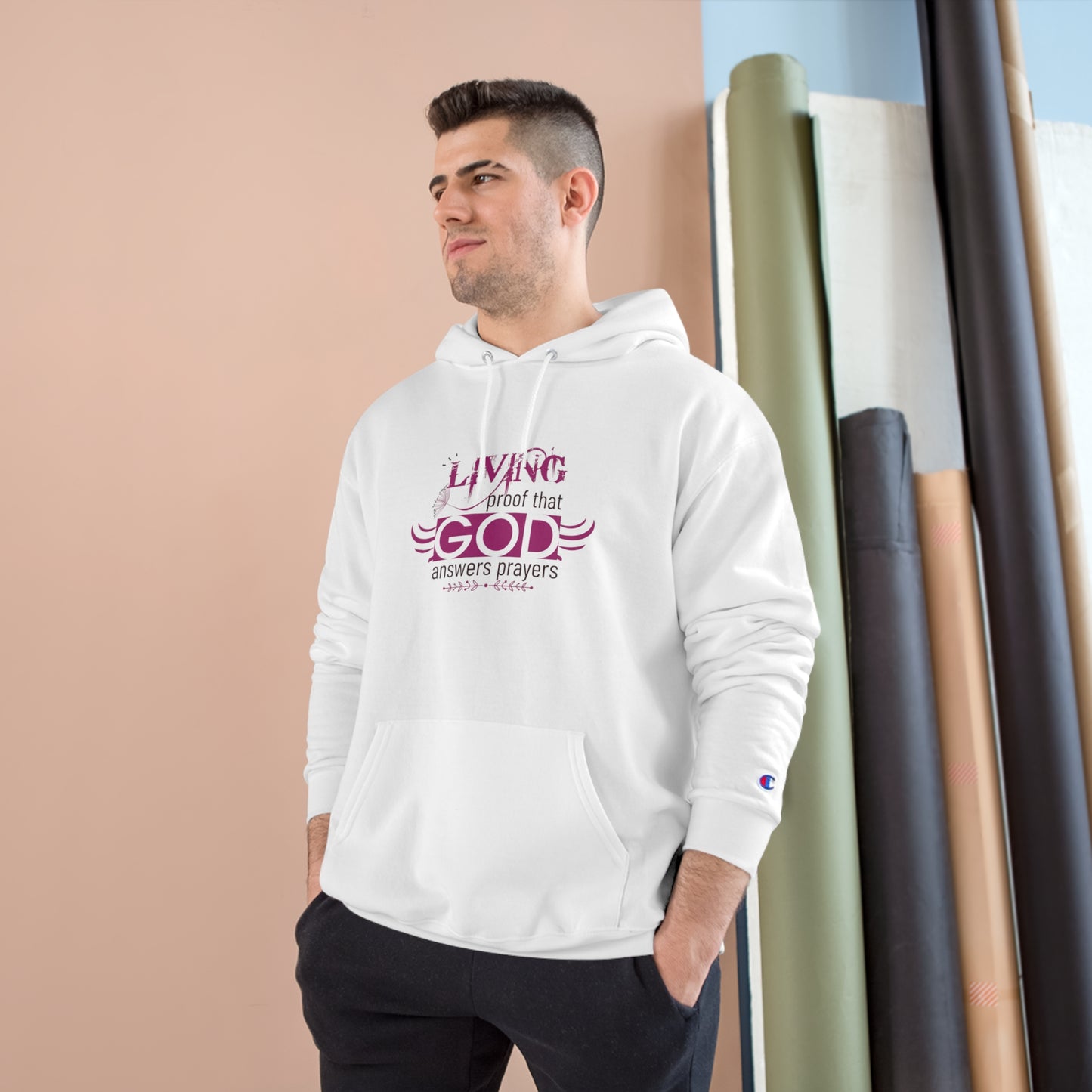 Living Proof That God Answers Prayers Unisex Champion Hoodie